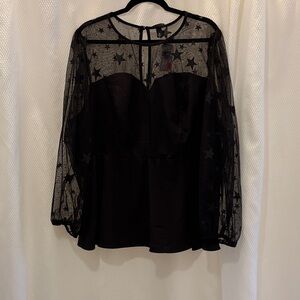 Torrid Black Blouse with Sheer Star Sleeves